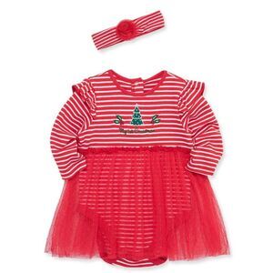 NWT Little Me 6 Months Baby Girls 2pc "My 1st Christmas" Holly Tree Bodysuit Set